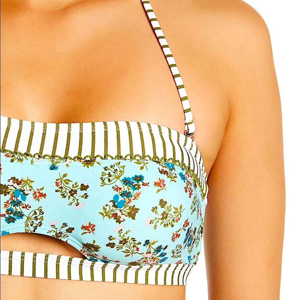 NEW Splendid Bandeau Bikini Top LG Floral Colorful Halter Adjustable Sexy Padded